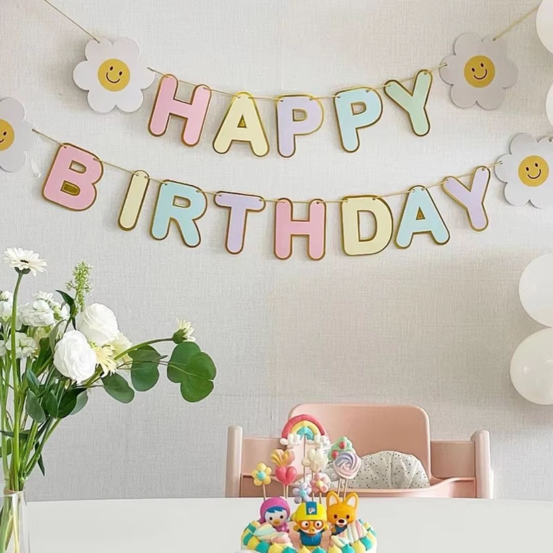 Pastel Colours Happy Birthday Pull Flag Banner