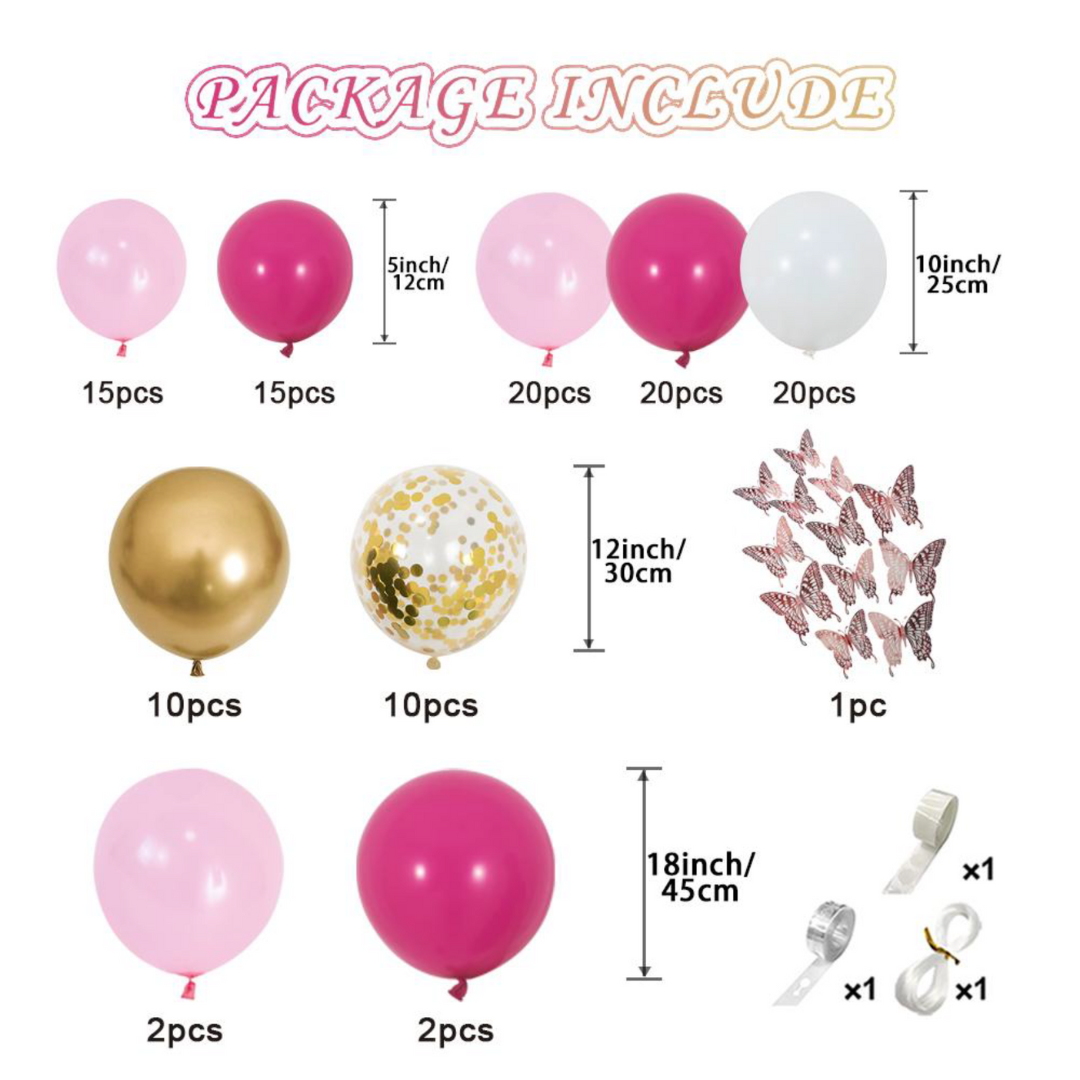 118pcs Pink Butterfly Birthday Balloon Garland Kit