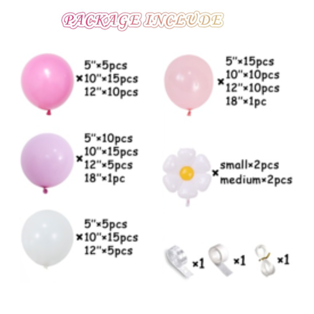 129pcs Pink and White Daisy Balloon Garland Kit