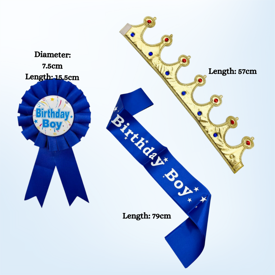 3pcs Birthday Boy Set : Crown, Sash & Badge