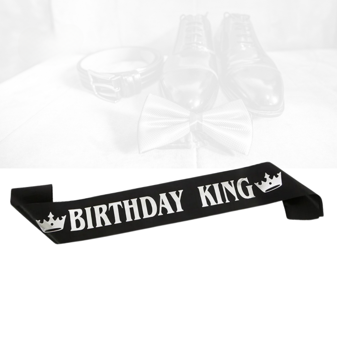 Black and Silver Birthday King Sash