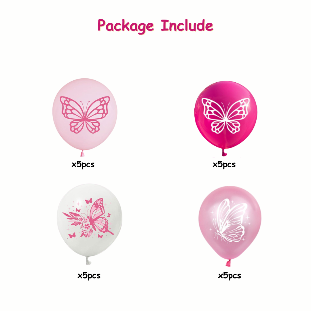20pcs Pink Butterfly Balloons Set