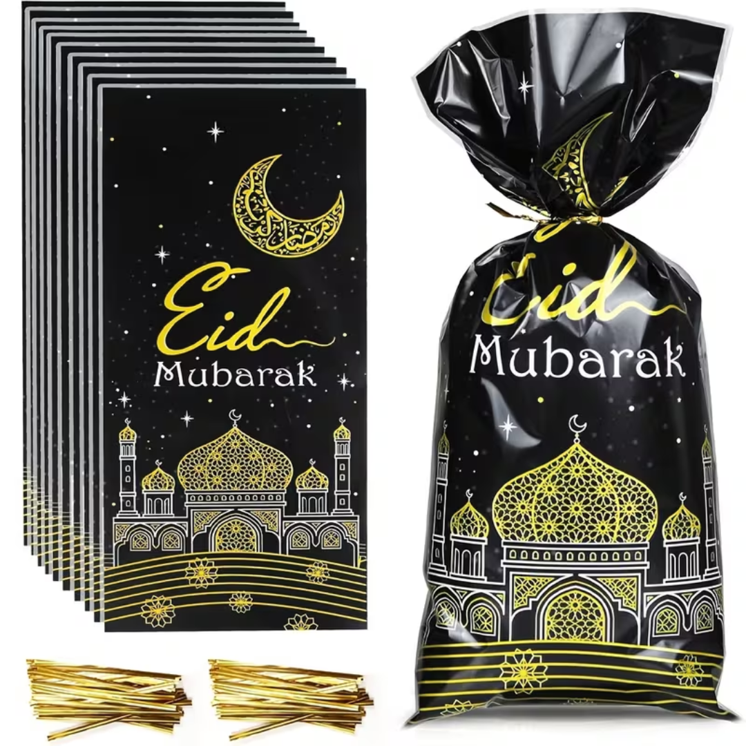 Black and Gold Eid Mubarak Candy Bag Mosque Design