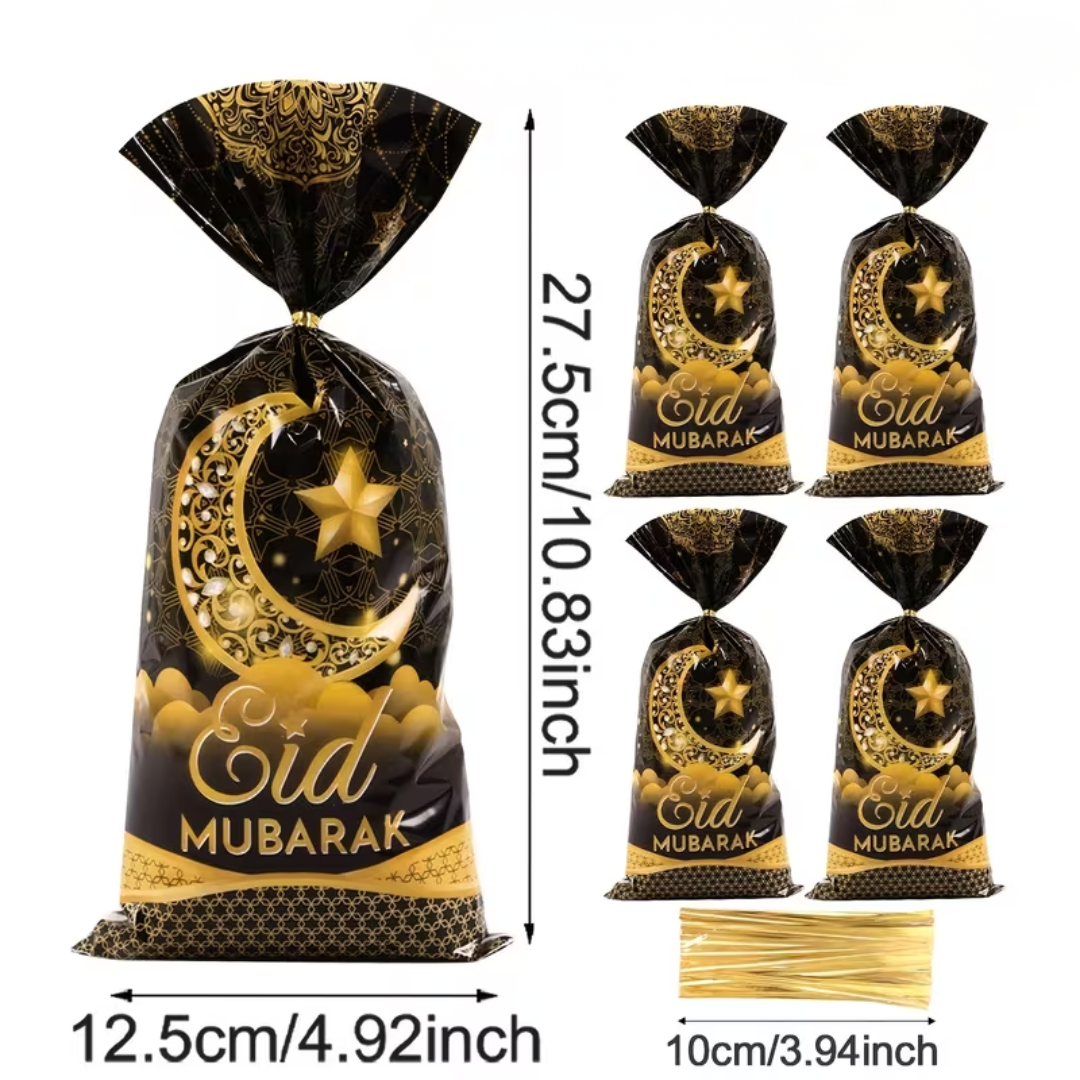 Black and Gold Eid Mubarak Candy Bag Moon and Star Design