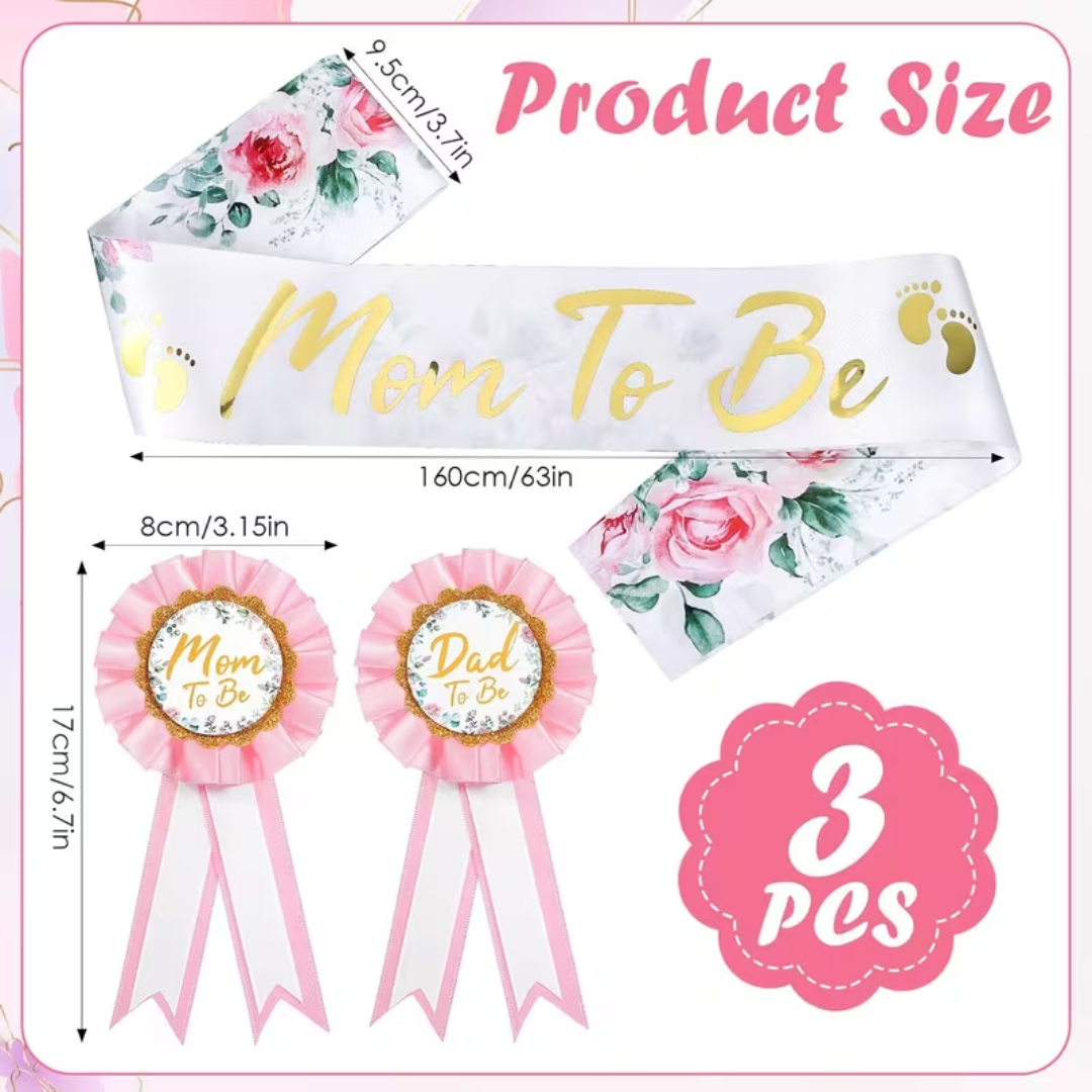 3pcs Pink Bride to Be Sash Dad to be Mom to Be Badge