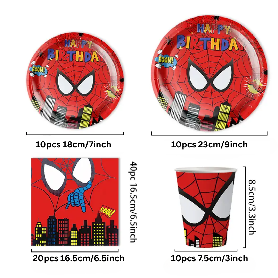 50pcs Spiderman Themed Disposable Tableware Set, Plates, Cups and Napkins