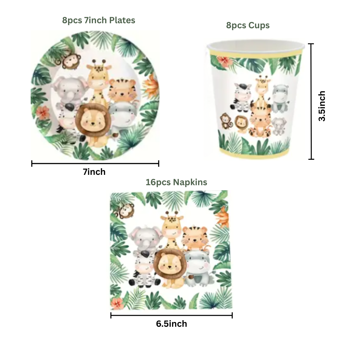 Animal Jungle Theme Dinnerware Plates, Cups, Napkins