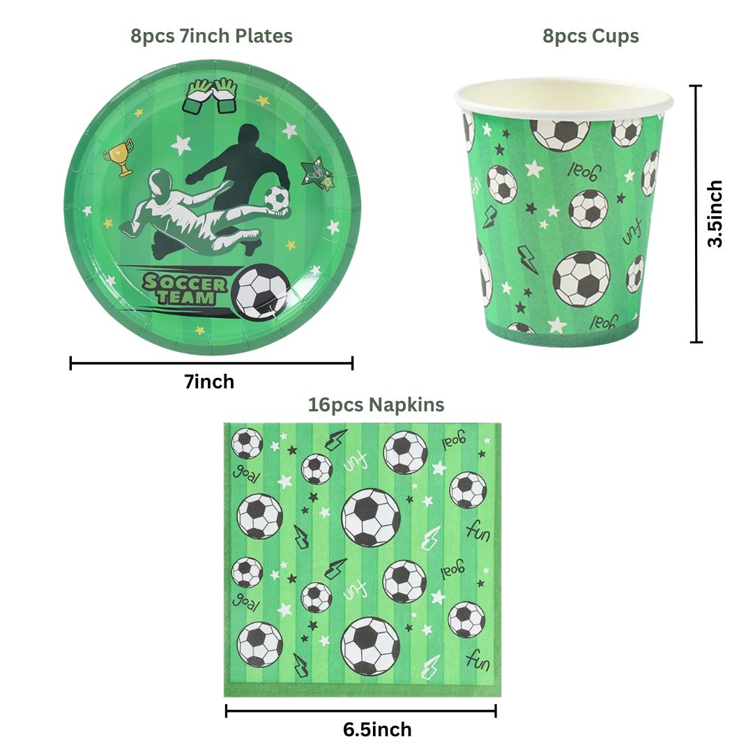 Green Football Soccer Theme Dinnerware Plates, Cups, Napkins