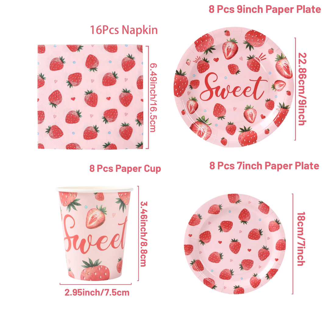Strawberry Theme Dinnerware Plates, Cups, Napkins