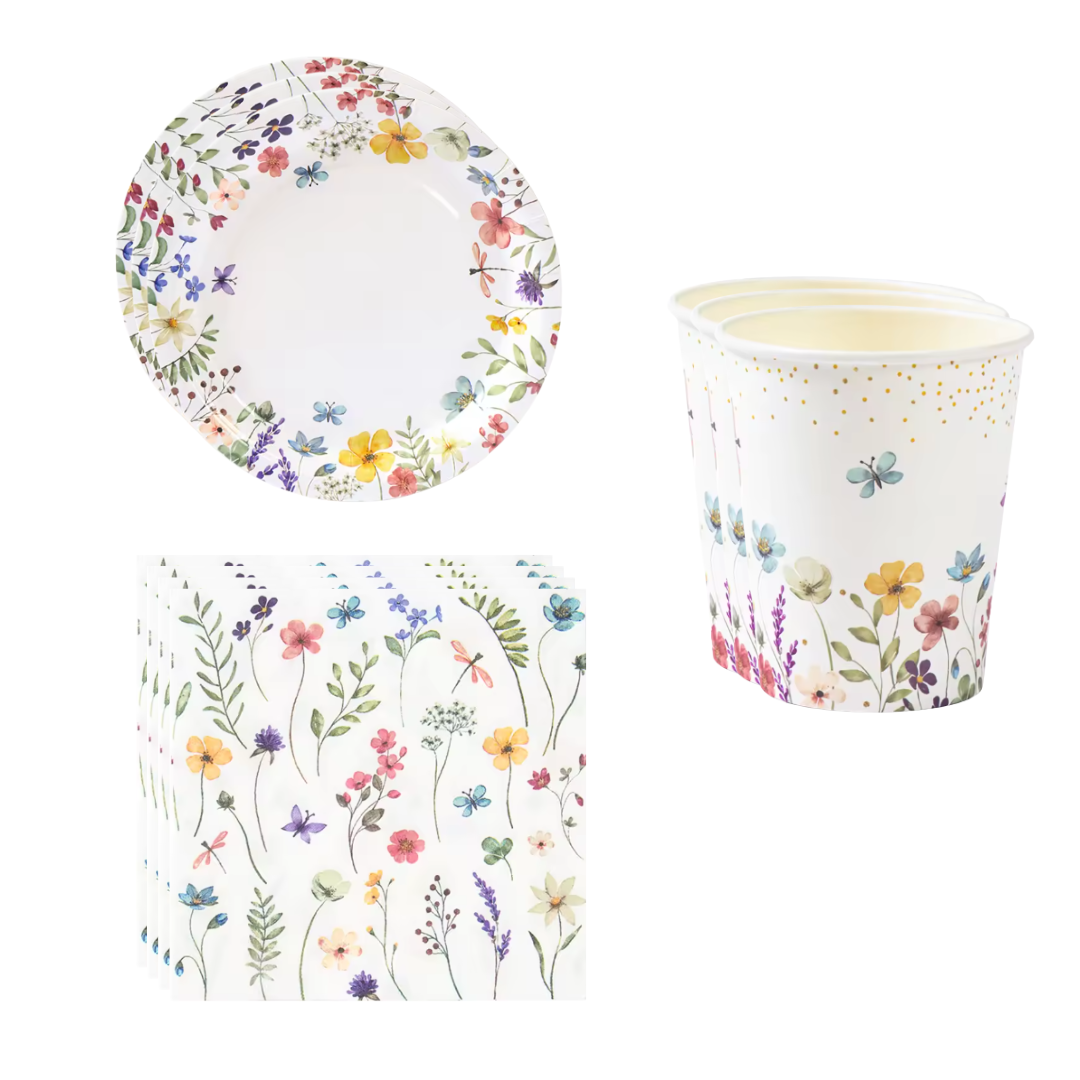 Spring Flower Dinnerware Plates, Cups, Napkins