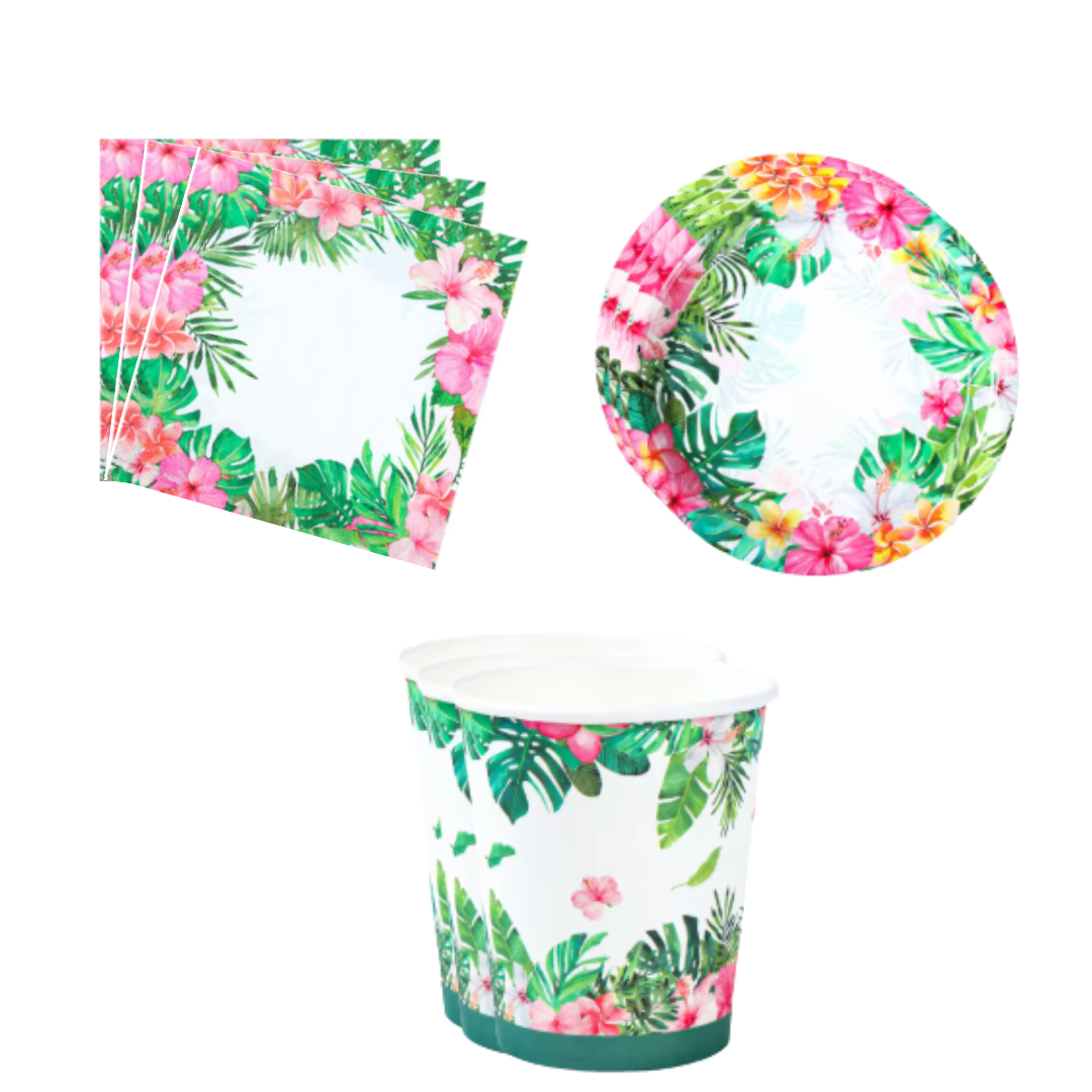 Hawaiian Theme Dinnerware, Cup, Plates, Napkins