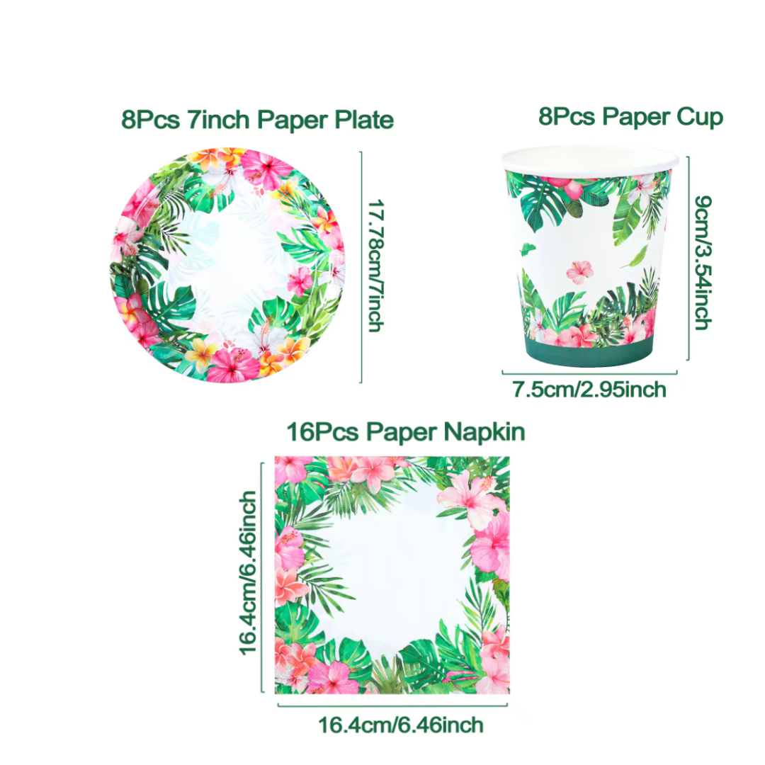 Hawaiian Theme Dinnerware, Cup, Plates, Napkins