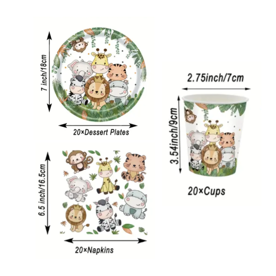 Jungle Safari Theme Dinnerware Plates, Cups, Napkins