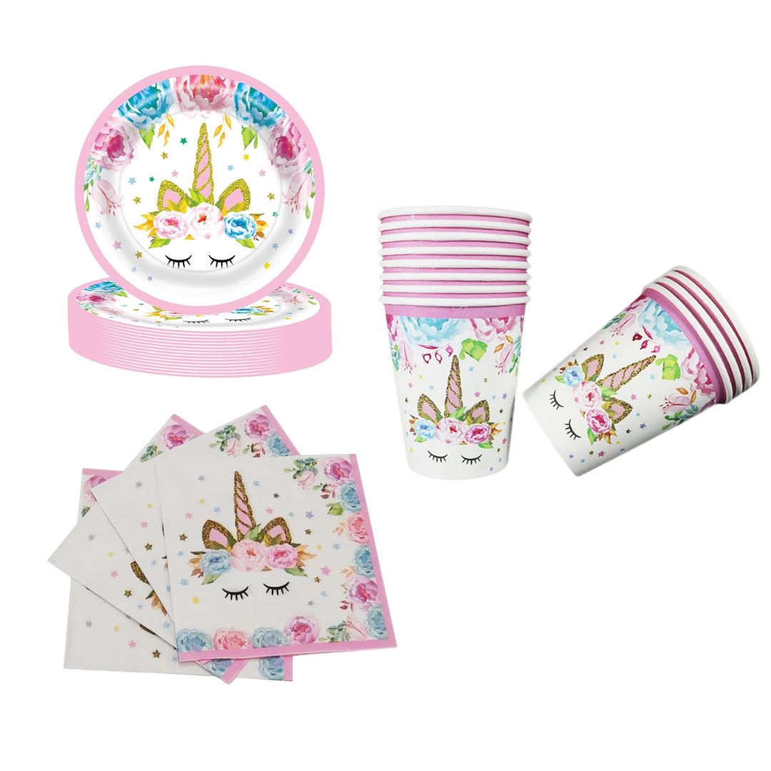 Unicorn Theme Dinnerware, Plates, Cups, Napkins