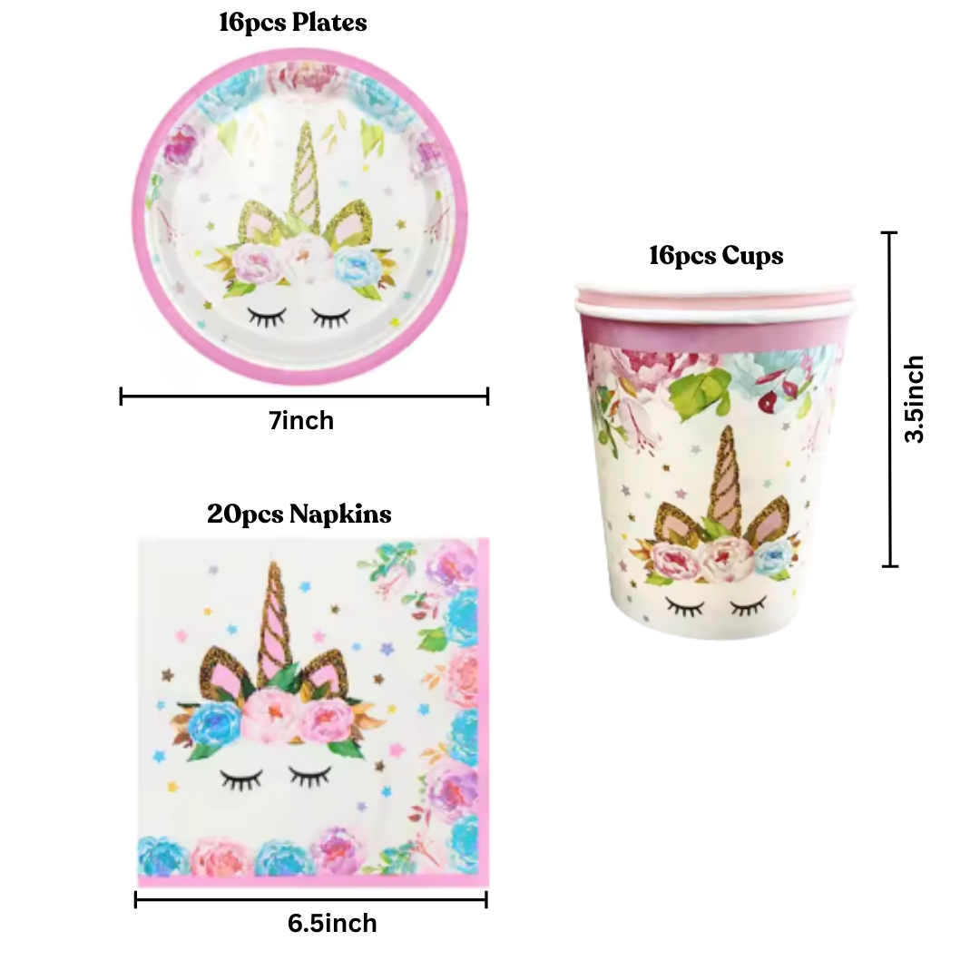 Unicorn Theme Dinnerware, Plates, Cups, Napkins