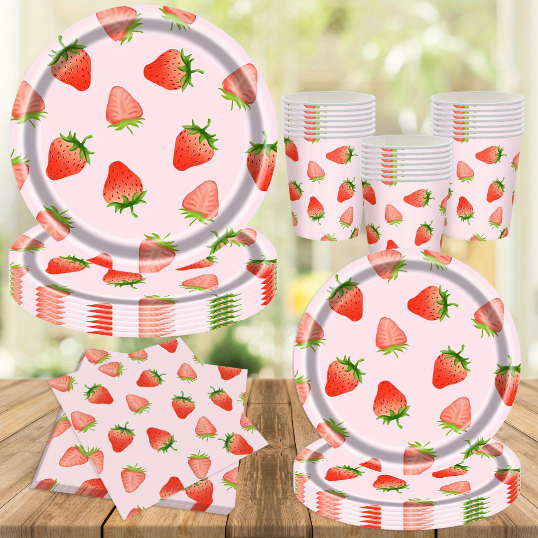 Strawberry theme Dinnerware, Plates, Cups and Napkins