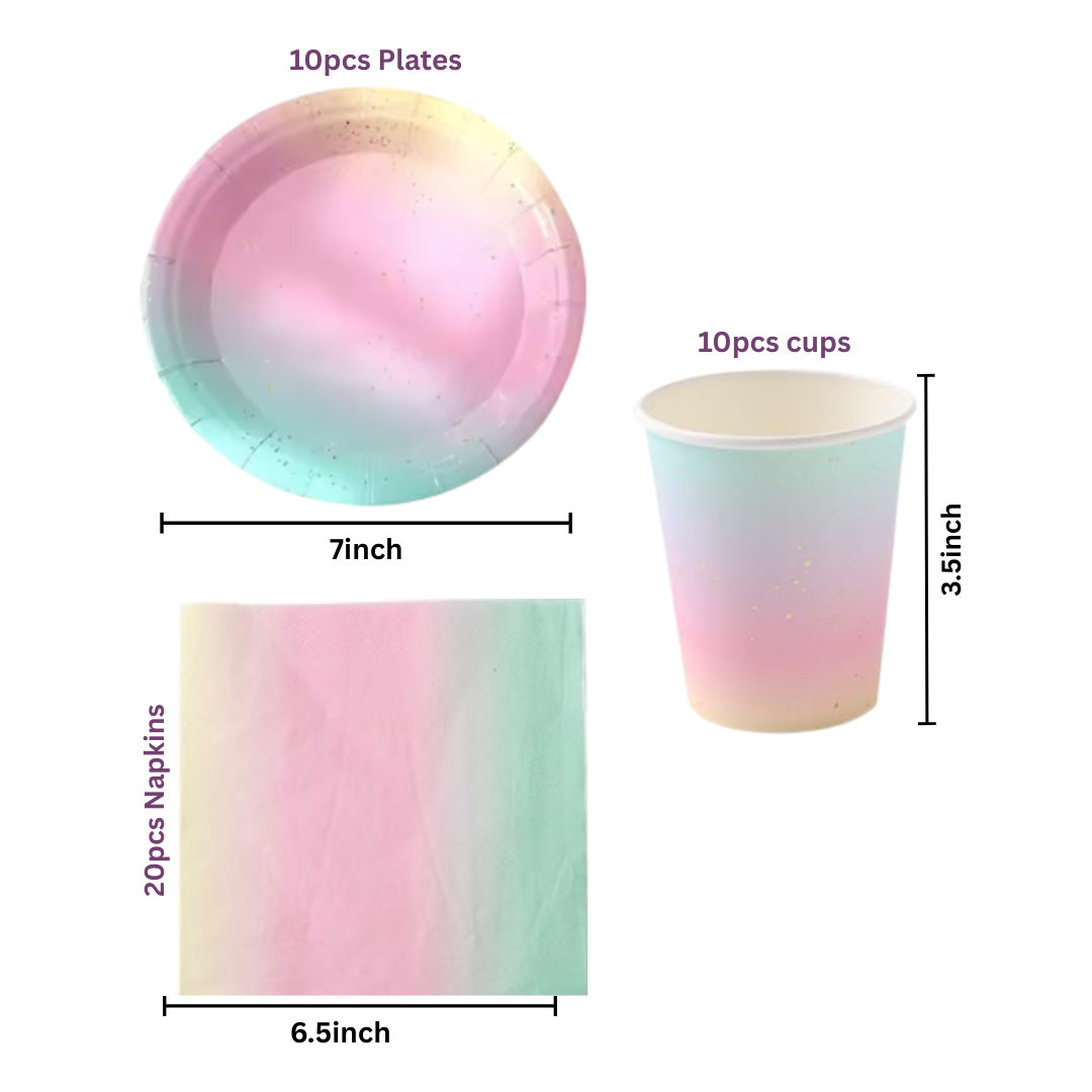 Gradient Rainbow Dinnerware, Plates, Cup, Napkins