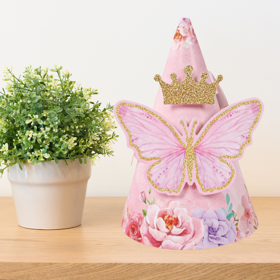 1pcs Pink Butterfly Theme Paper Party Hats