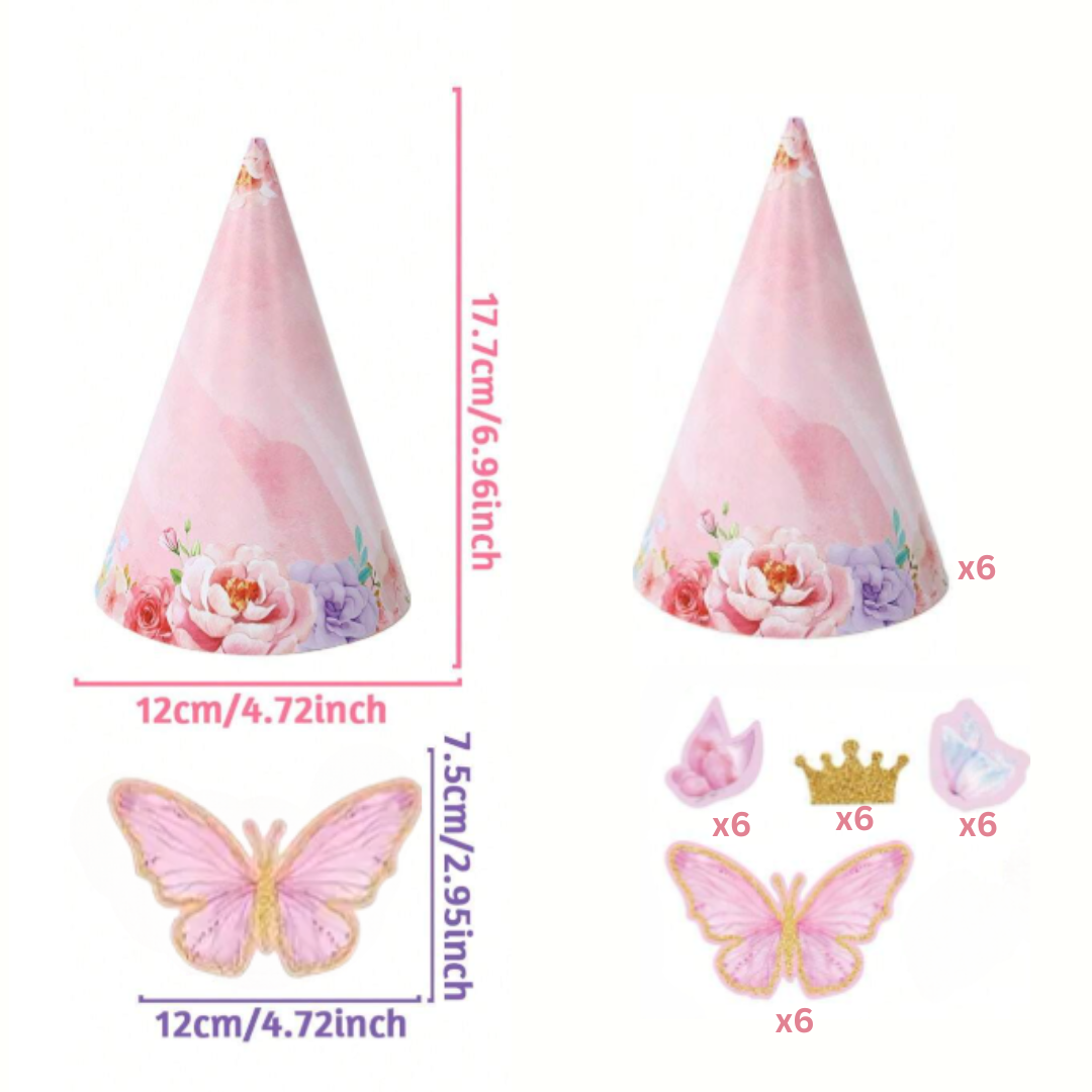 1pcs Pink Butterfly Theme Paper Party Hats