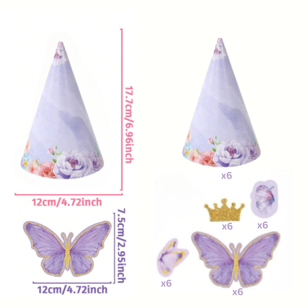 1pcs Purple Butterfly Theme Paper Party Hats