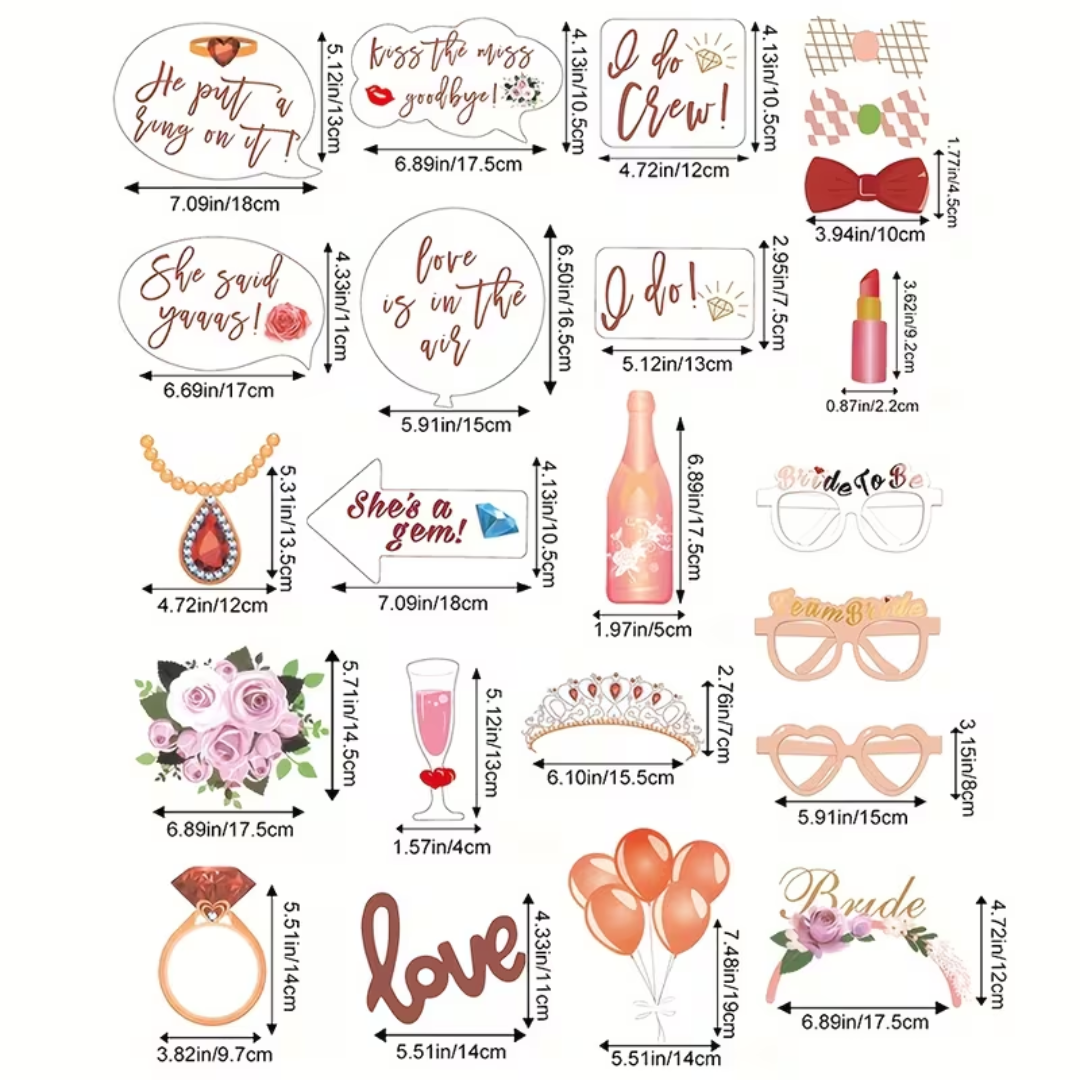 23pcs Wedding Bridal Shower Photo Booth Props with Stick