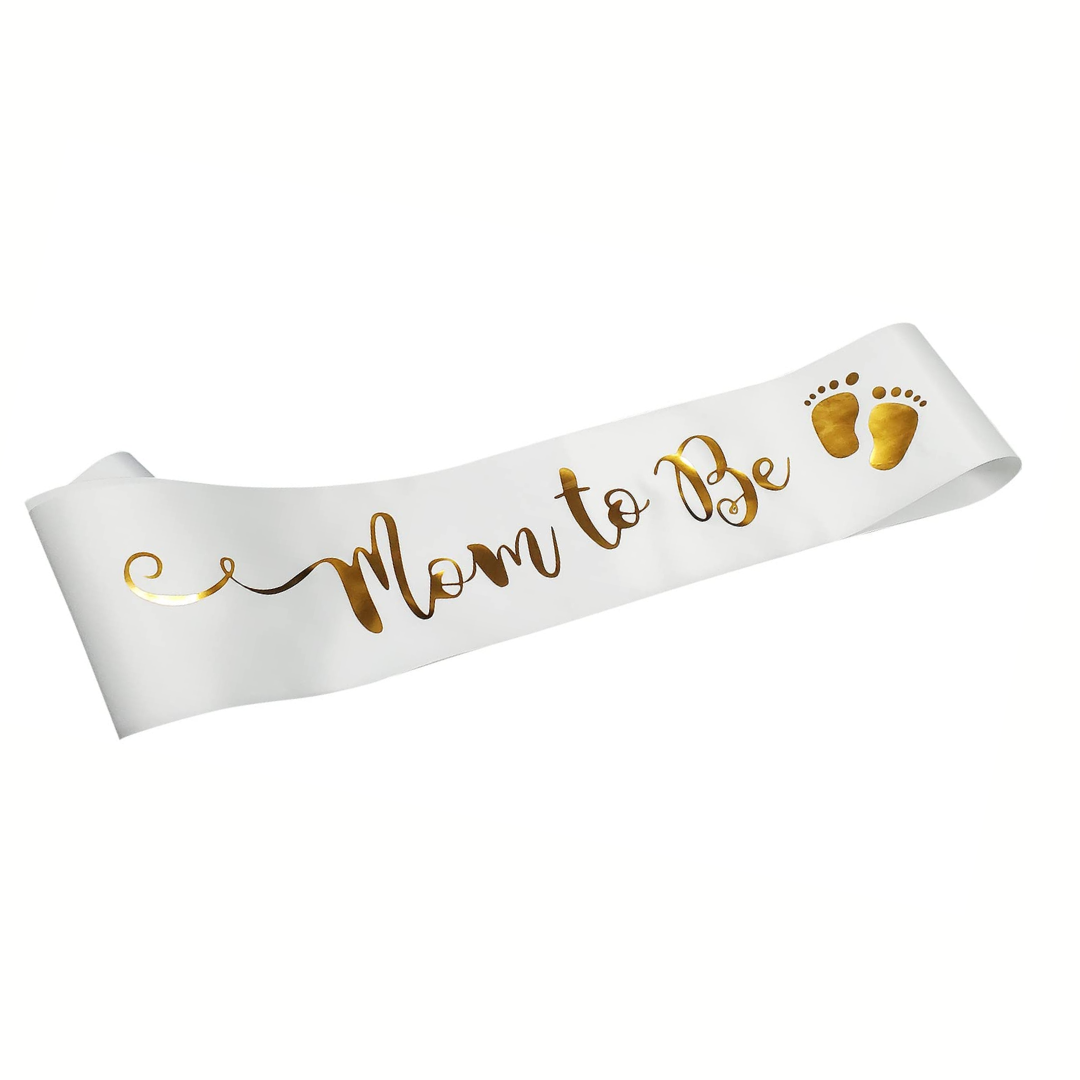 gold letter mom to be and black Dad to be sash