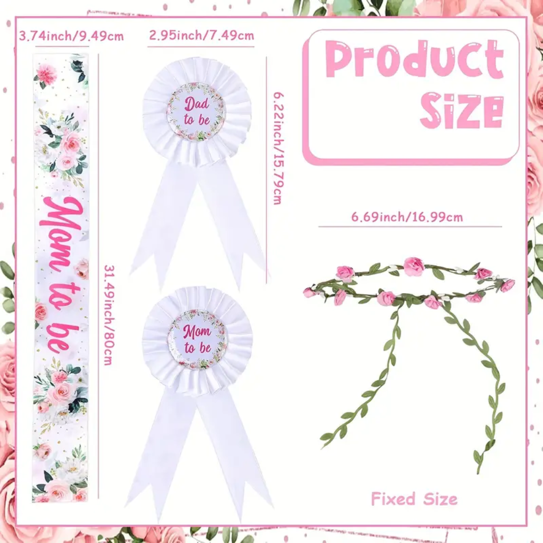 Mom to be, Dad to be Sash and Headband Baby Shower Gender Reveal Set