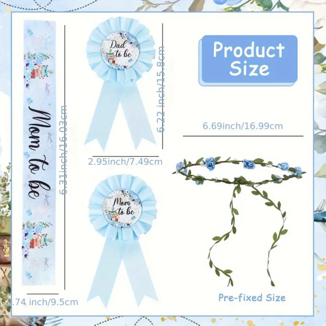 Mom to be, Dad to be Sash and Headband Baby Shower Gender Reveal Set