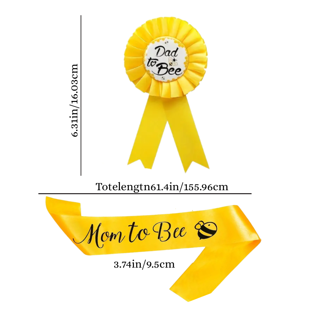 2pcs Yellow Bee theme Mom to be sash and Dad to be Badge