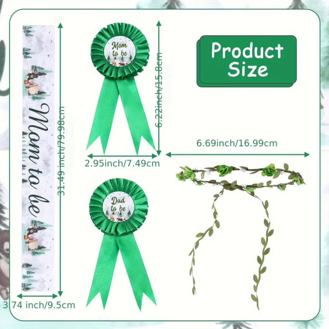 Mom to be, Dad to be Sash and Headband Baby Shower Gender Reveal Green Set