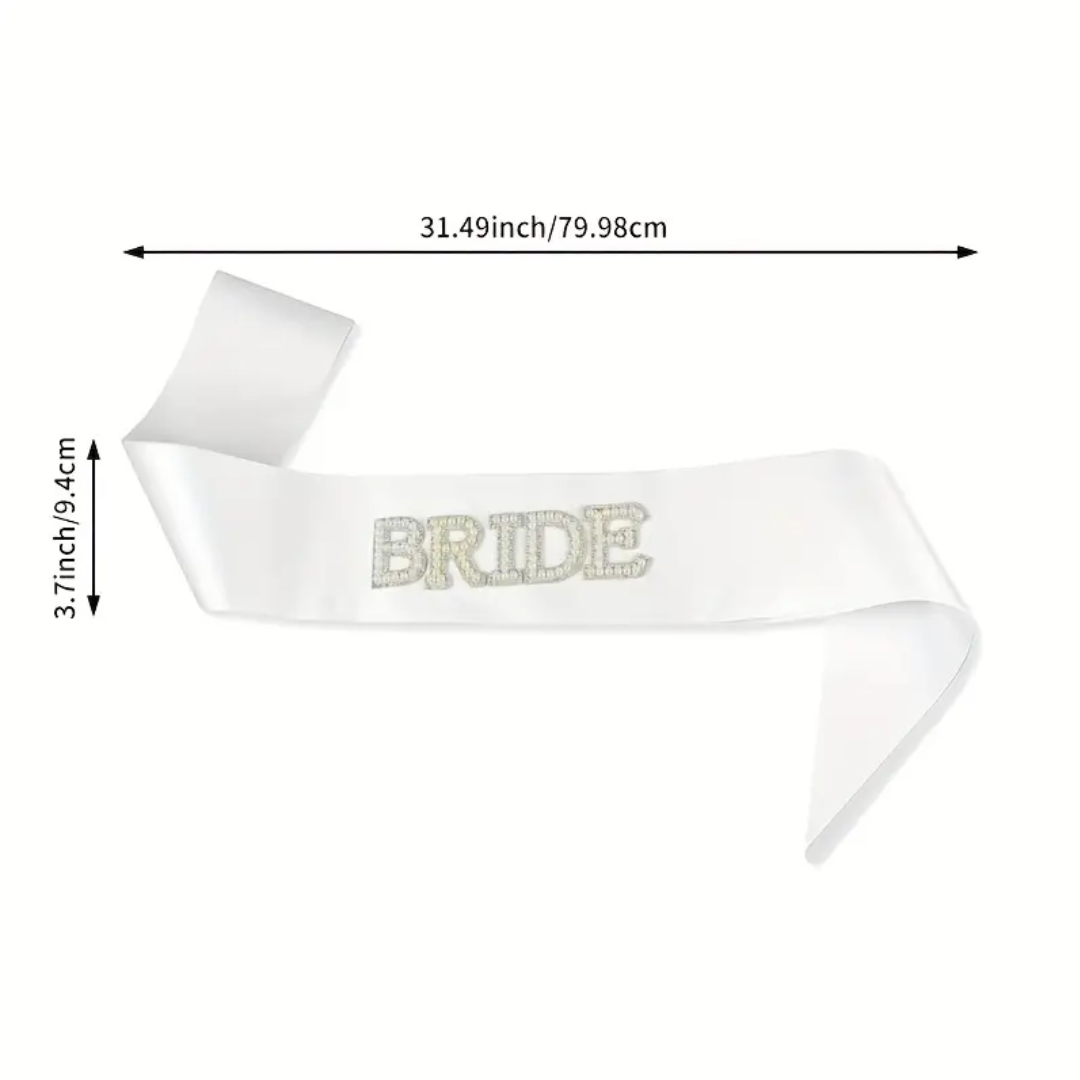 2pcs Bride & Groom Sparkling Pearl Sash