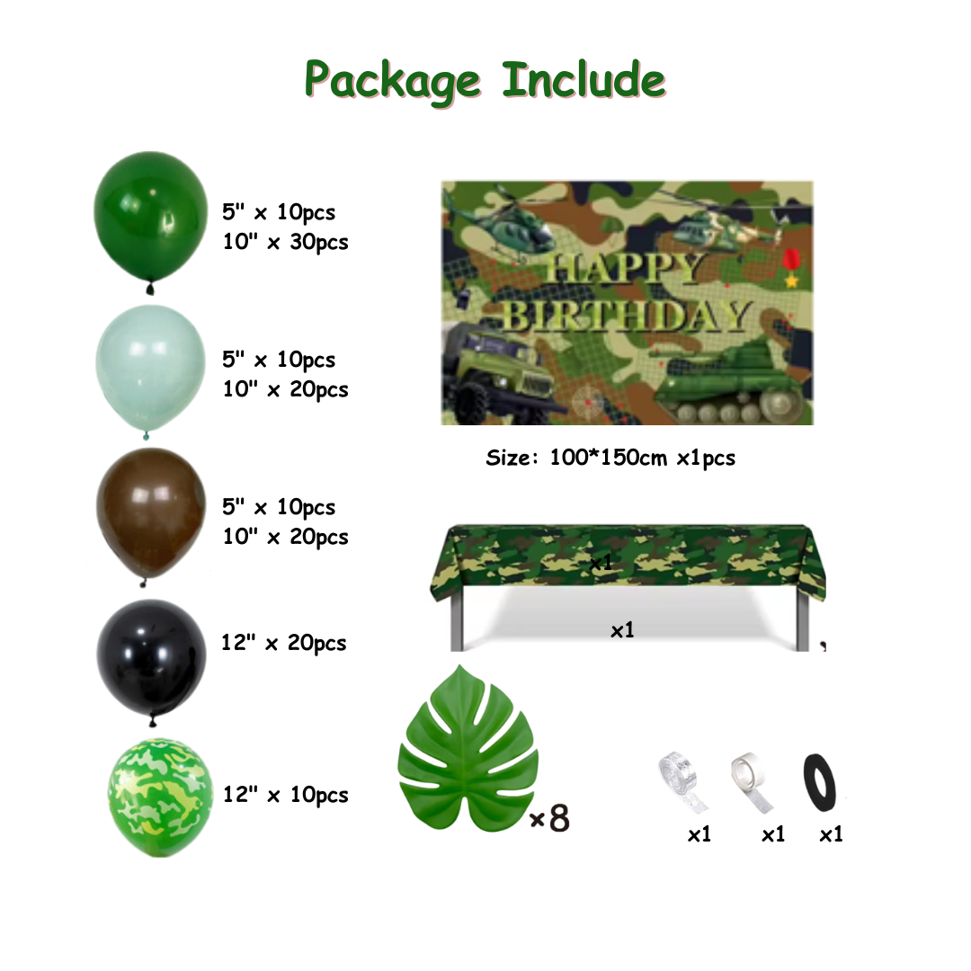 142pcs Camouflage Army Theme Balloons
