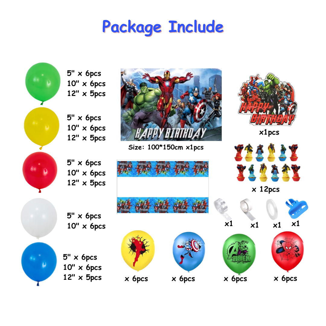 112pcs Avengers Birthday Theme Balloons