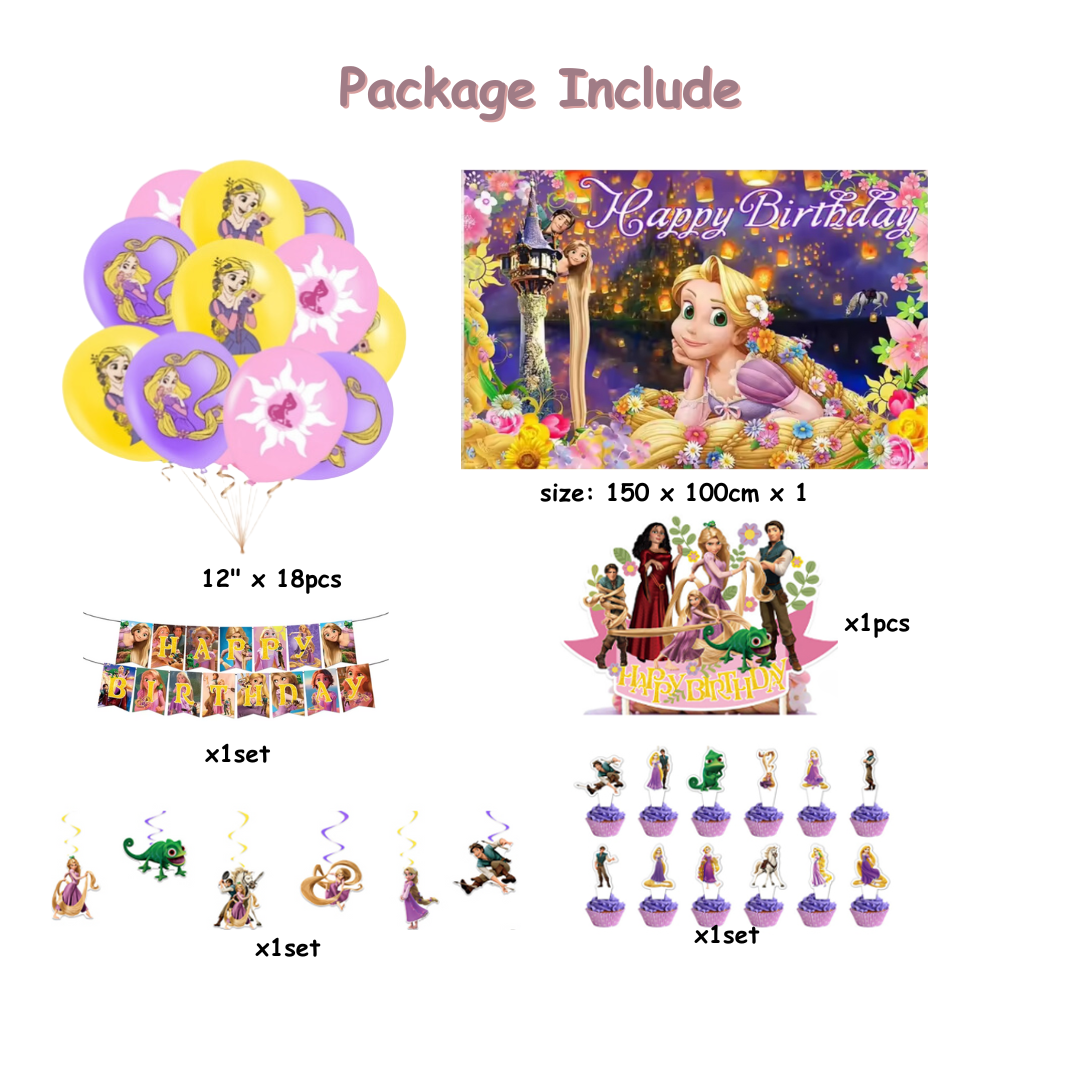 23pcs Tangled Rapunzel Princess Birthday Balloons Decorations with Backdrop