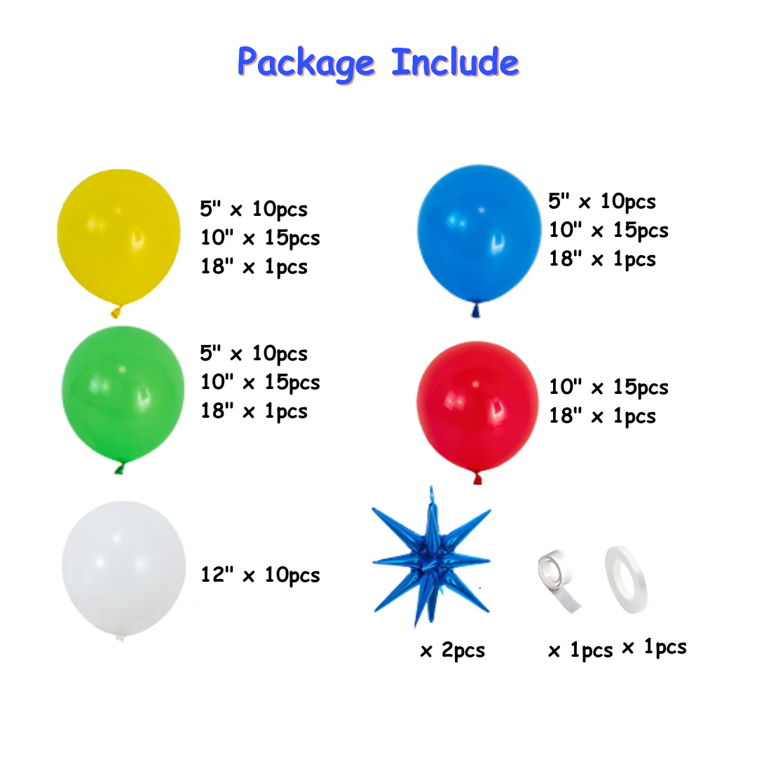 108pcs Red Blue Yellow Green Balloons Garland Kit