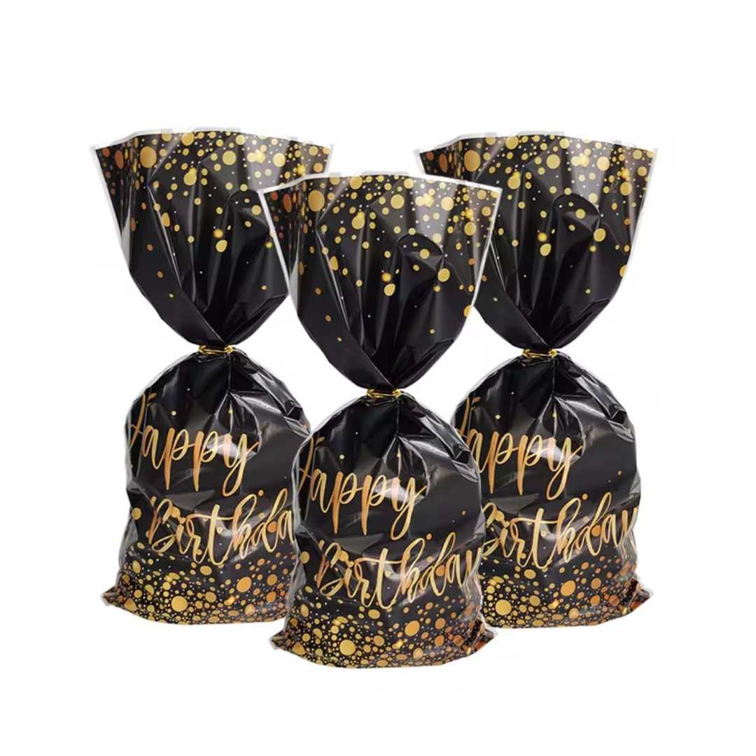 Happy Birthday Black & Gold Candy Bag