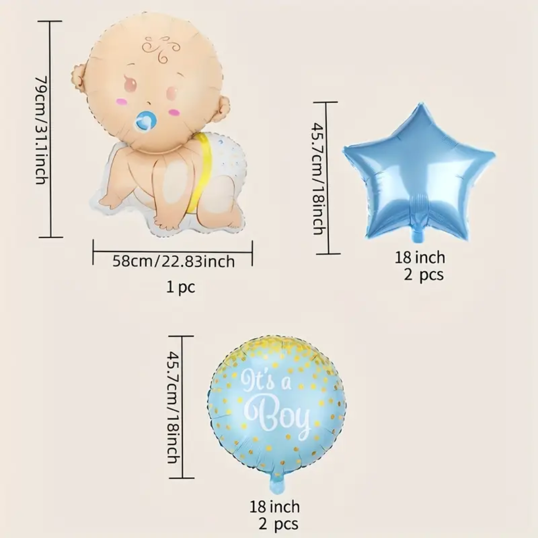 5pcs Gender Reveal Blue foil Balloon set