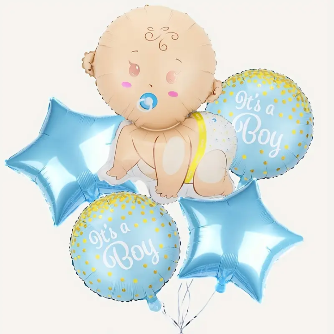 5pcs Gender Reveal Blue foil Balloon set