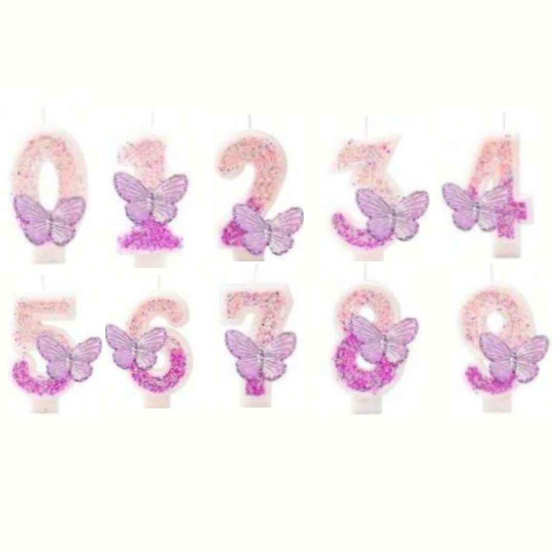 Pink Butterfly Number Candle