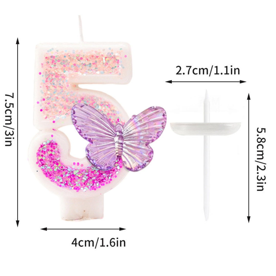 Pink Butterfly Number Candle