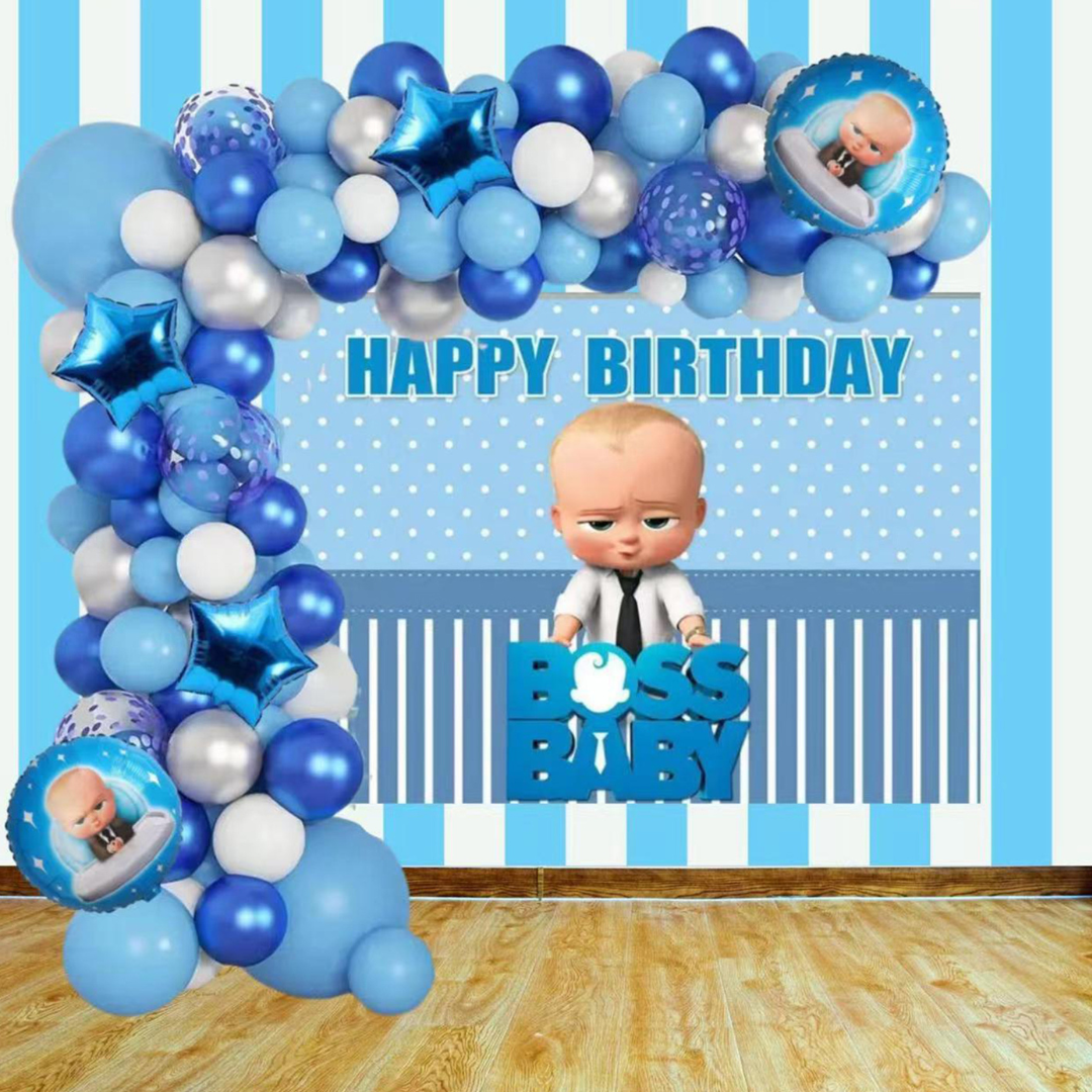 128pcs Boss Baby Boy Theme Decorations with Backdrop