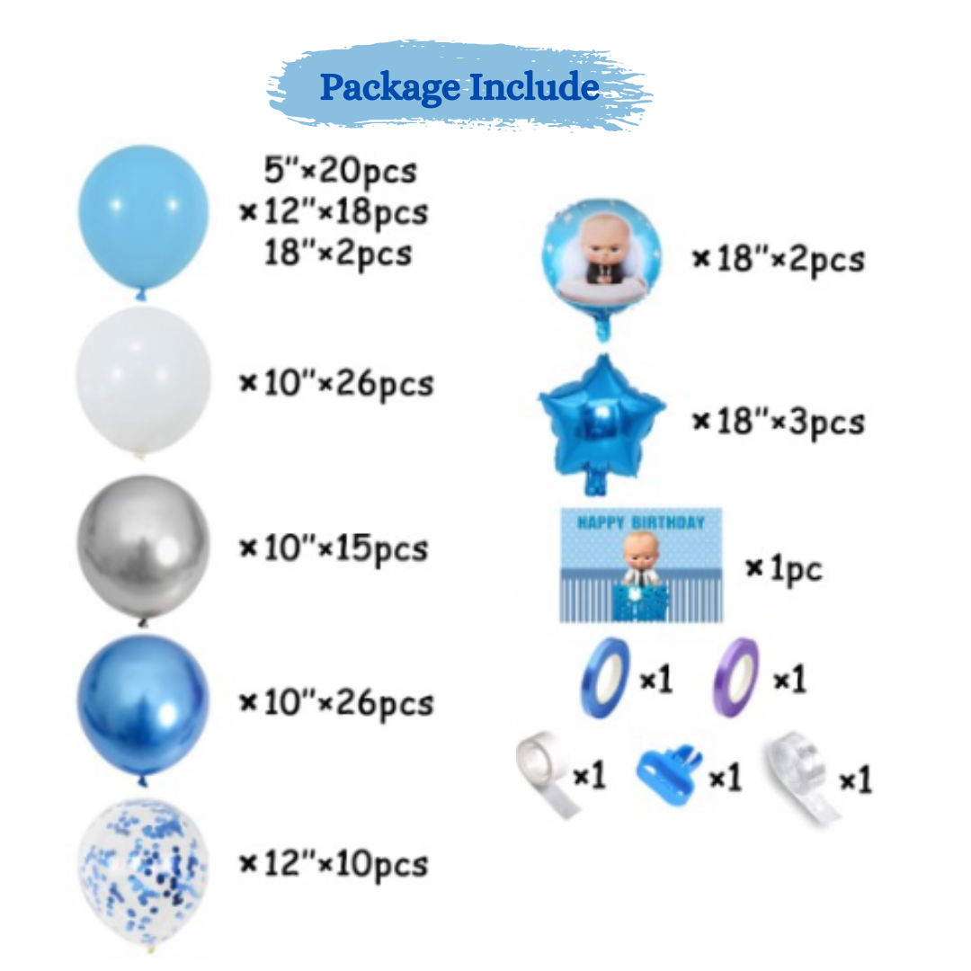 128pcs Boss Baby Boy Theme Decorations with Backdrop