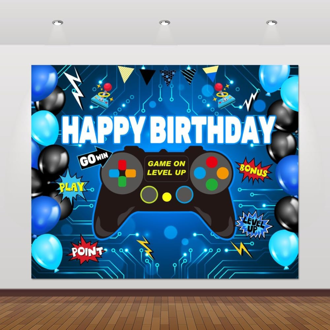 Blue Game Happy Birthday Backdrop