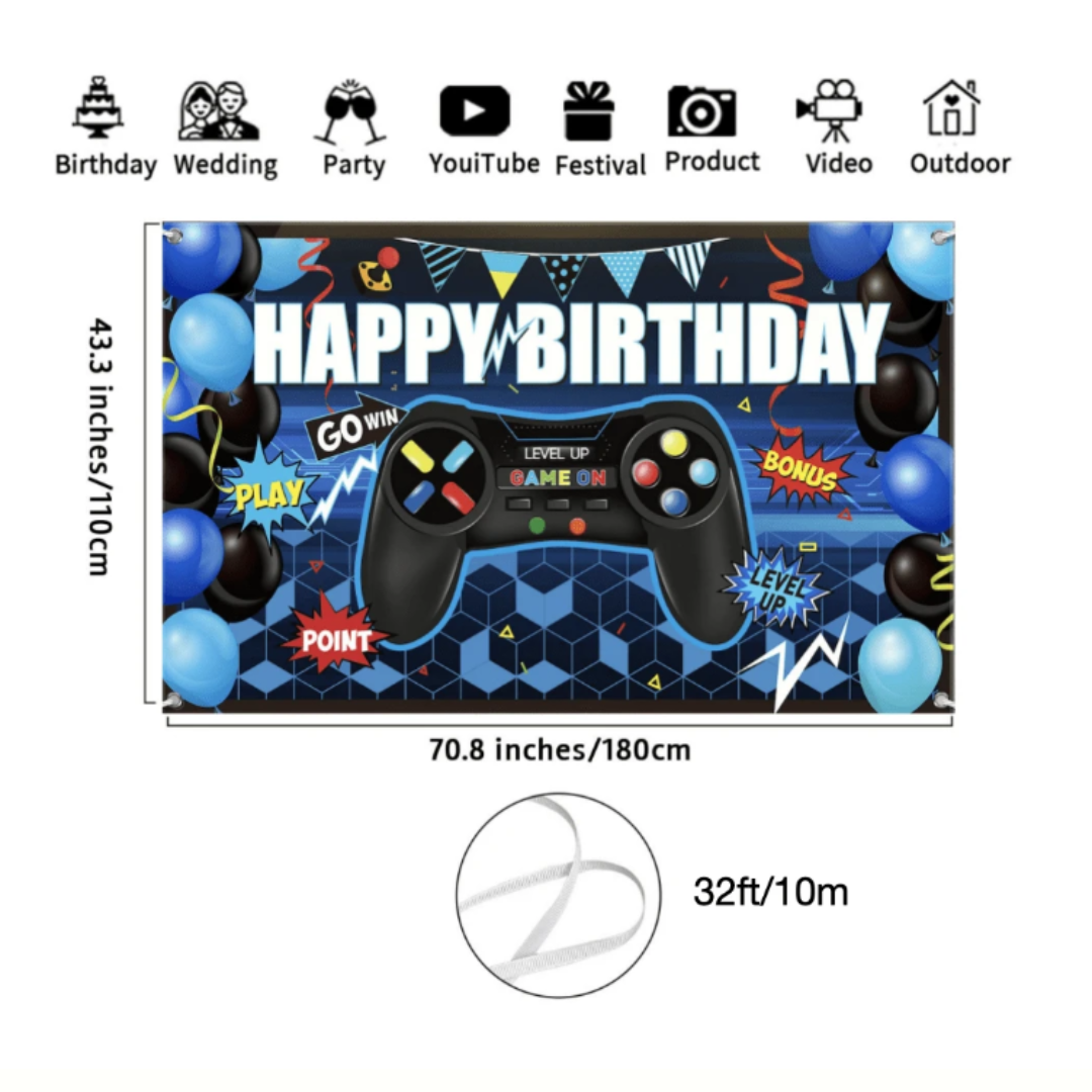 Blue Game Happy Birthday Backdrop