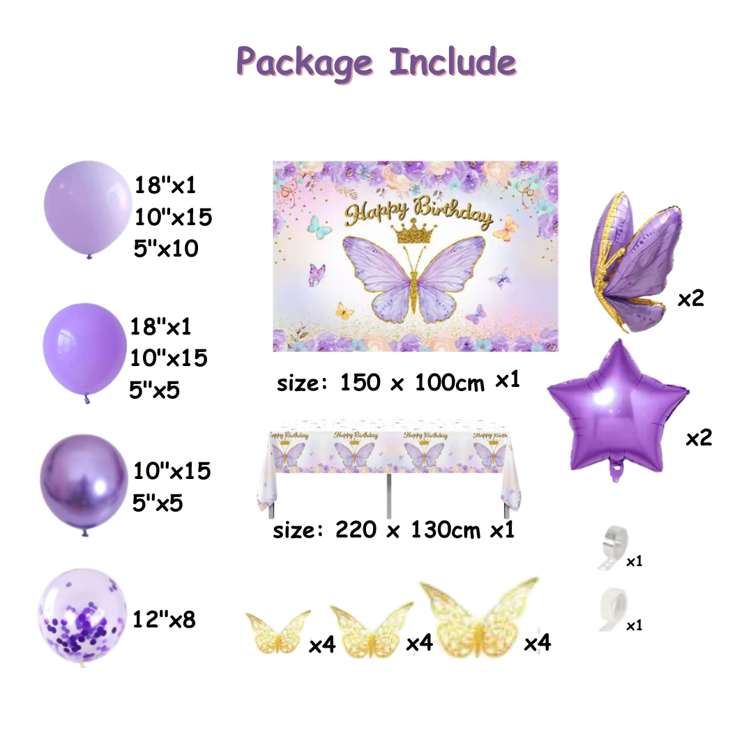 95pcs Purple Butterfly Balloon Set