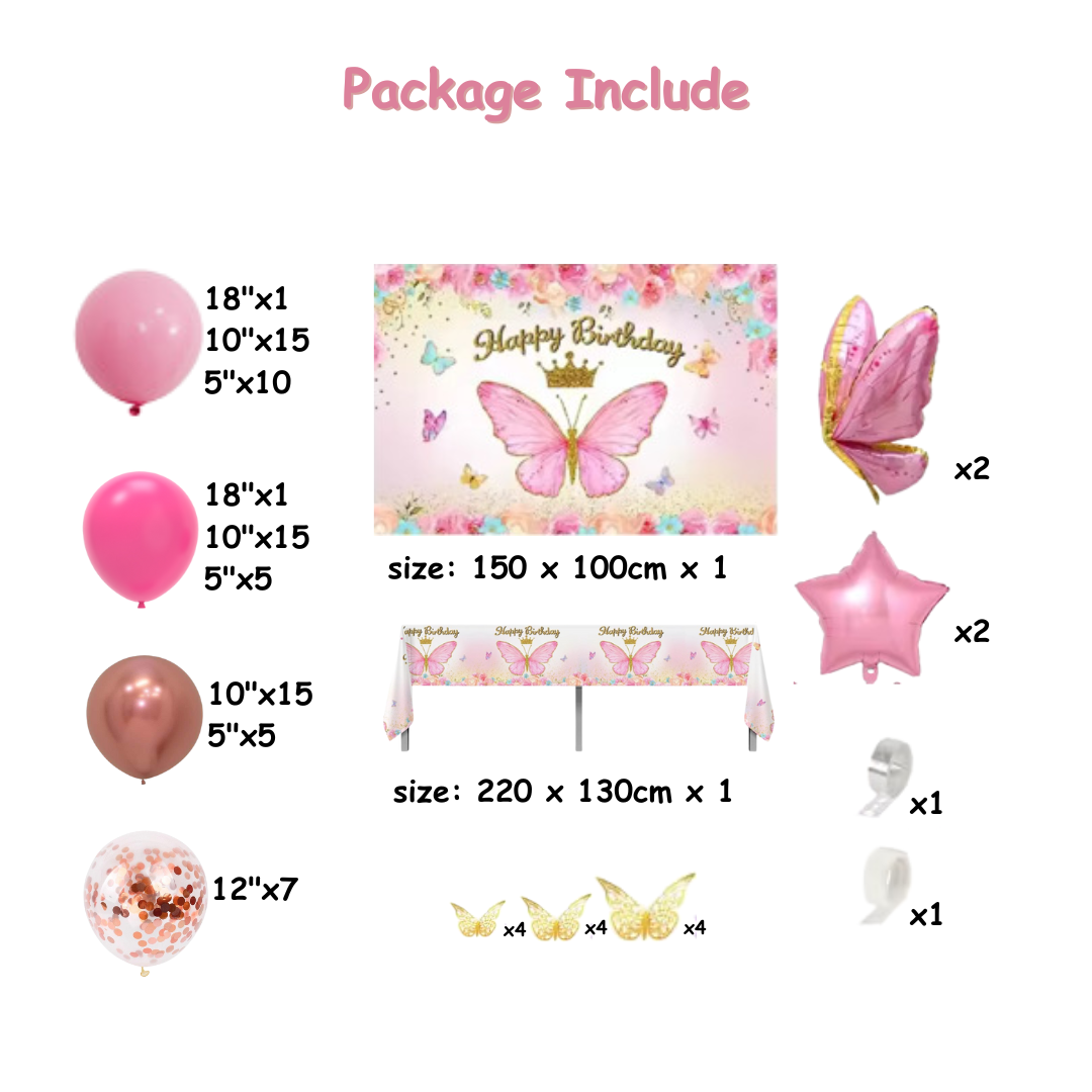 94pcs Pink Butterfly Balloon Set