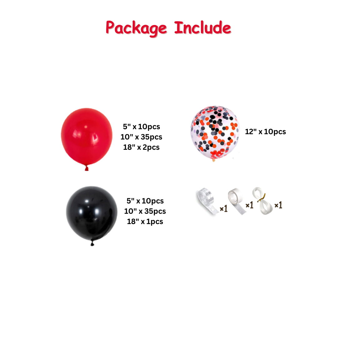 106pcs Red Black Balloons Garland Kit