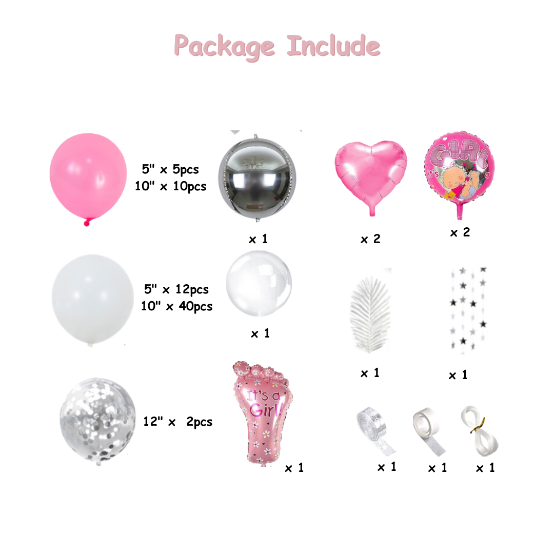84pcs Baby Girl Pink Baby Shower Party Decorations