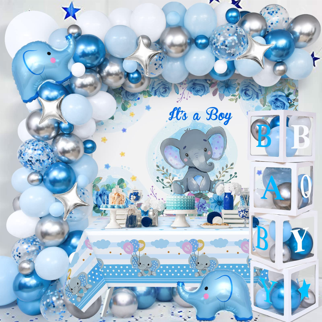 116pcs Baby Boy Blue Elephant Baby Shower Balloons