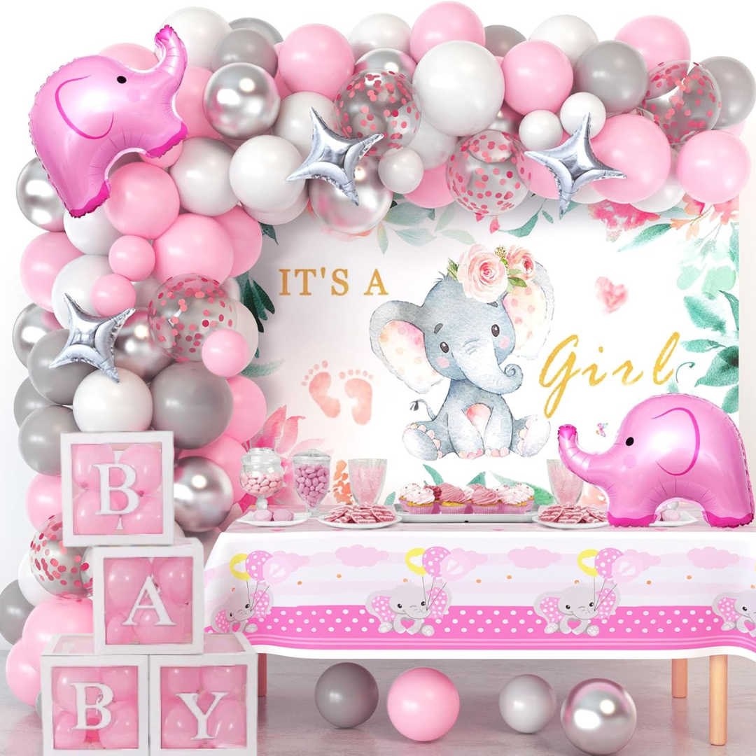 98pcs Baby Girl Pink Elephant Baby Shower Balloons
